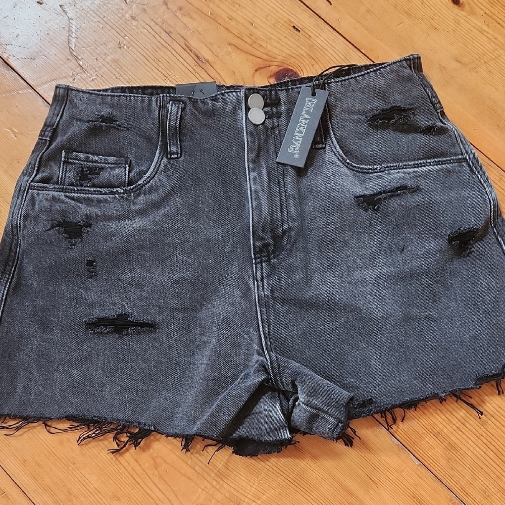 Blank NYC Black Jean Shorts with Distressed Details and Frayed Hem NWT